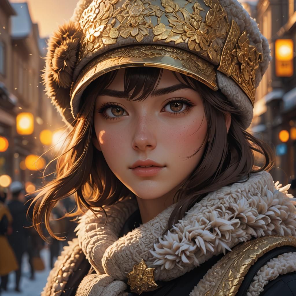 Golden Light on Russian Girl: 3D Anime Portrait