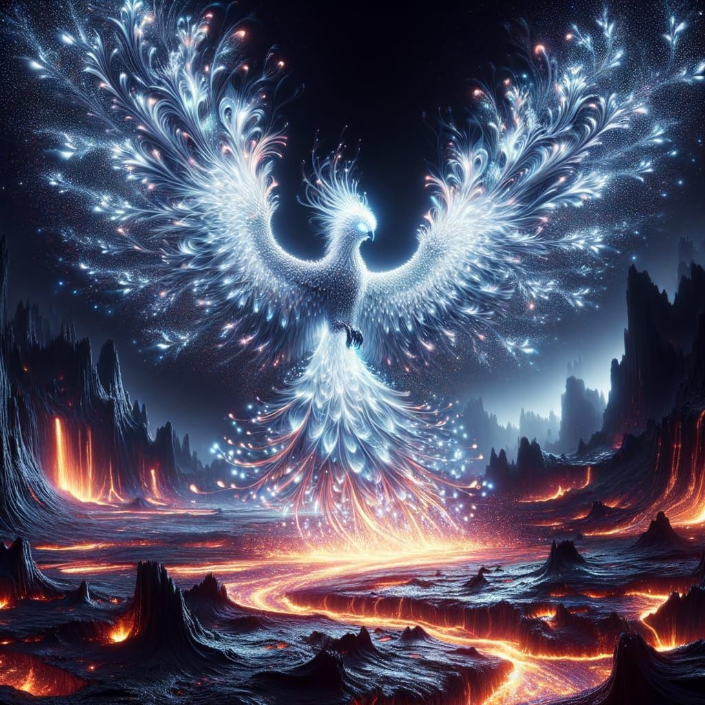 Radiant Phoenix Ascends Amidst Volcanic Inferno in Digital A...