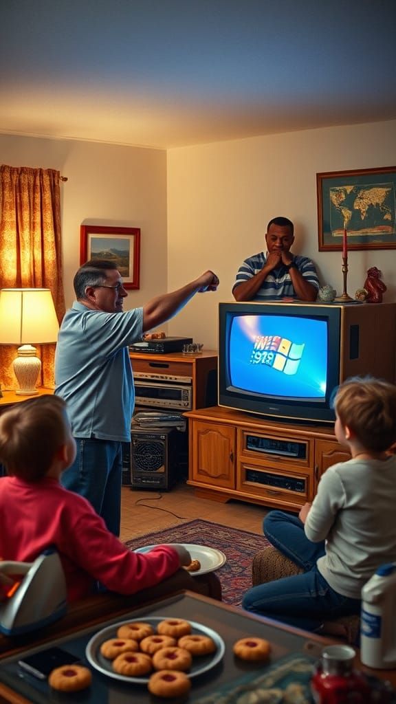 Nostalgic 90s: Dad Fixes TV with Fist Bump