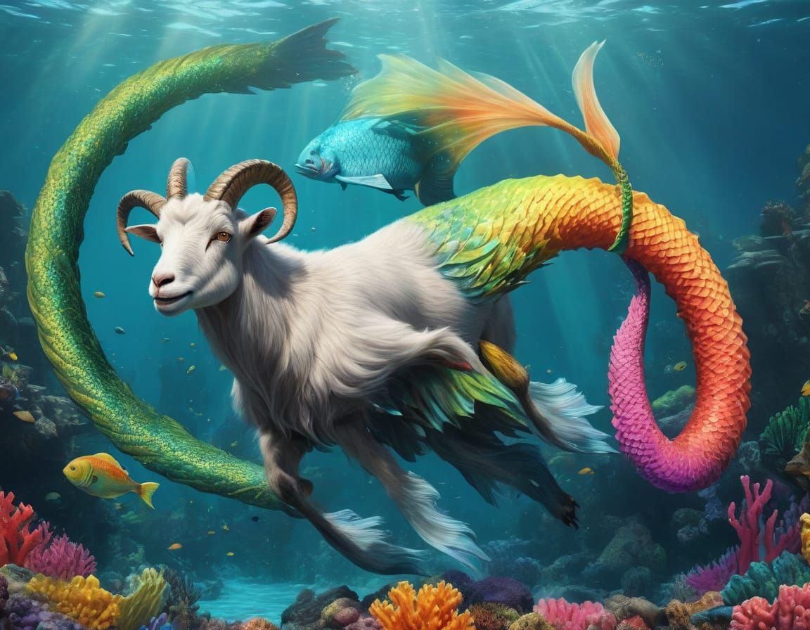 Goat-Fish Chimera Swimming in Coral Reef