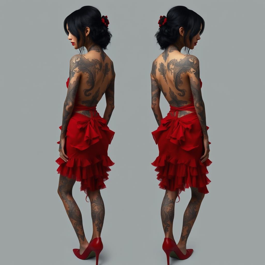 Snakeskin Tattooed Woman in Gothic Dress