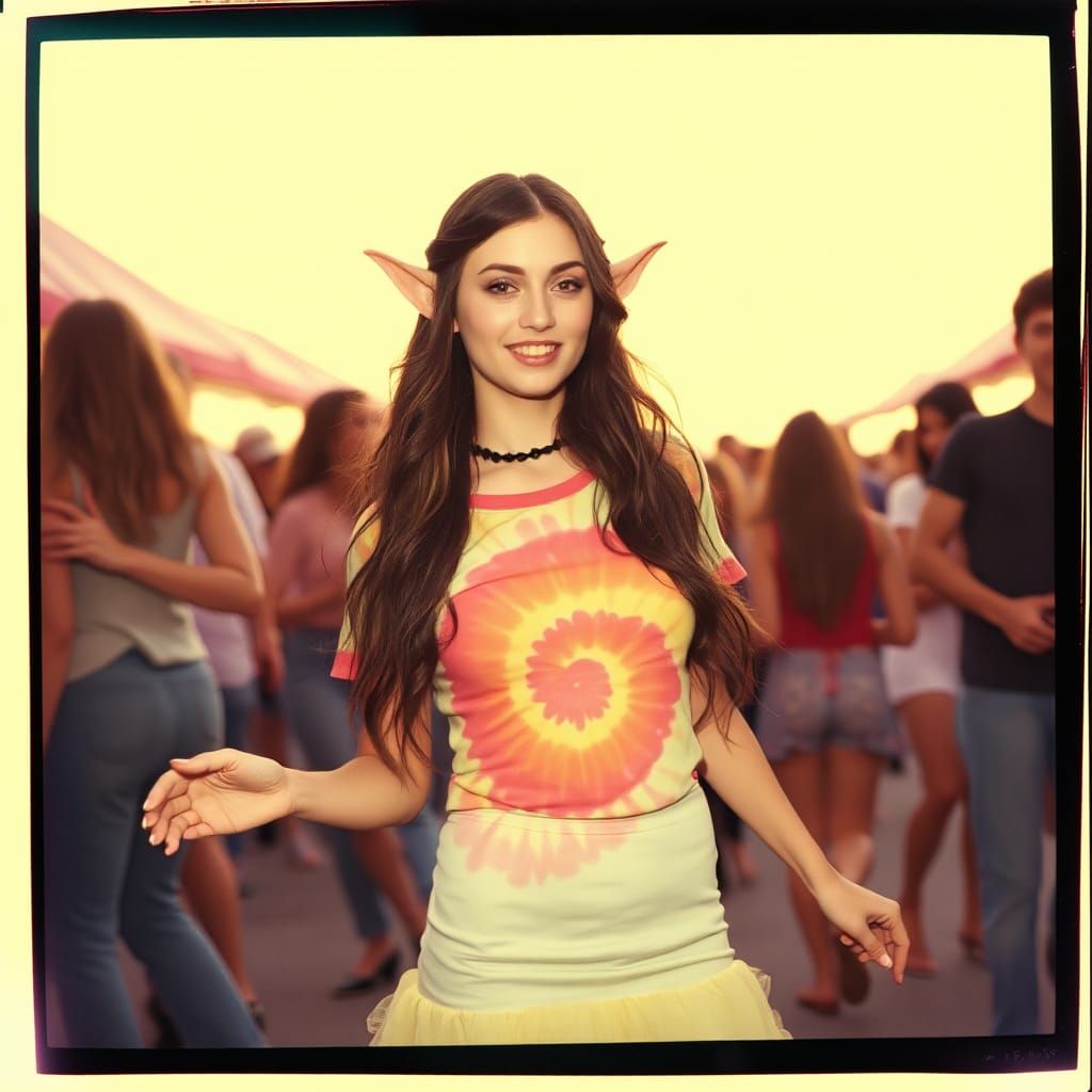 Psychedelic Elf Woman Dancing, 1960s Style