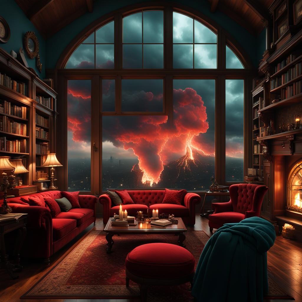 Cozy Steampunk Home During Evening Storm
