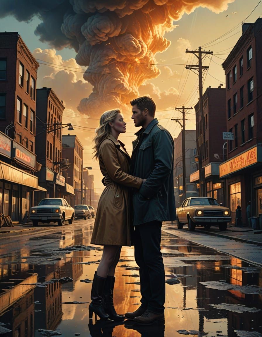 Romantic Heavenly Embrace in Photorealistic Style