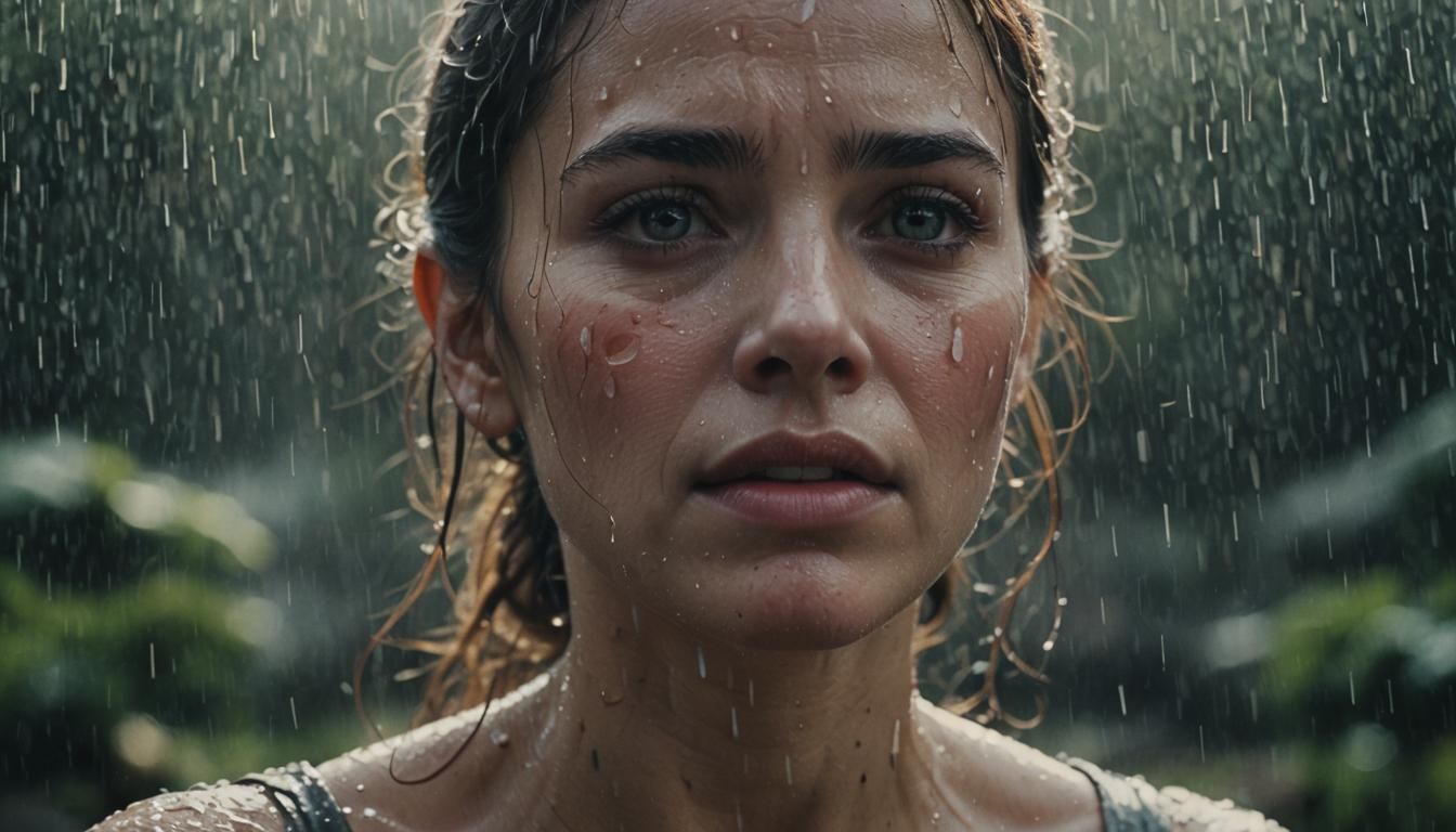 Woman Made of Raindrops: A Cinematic Still