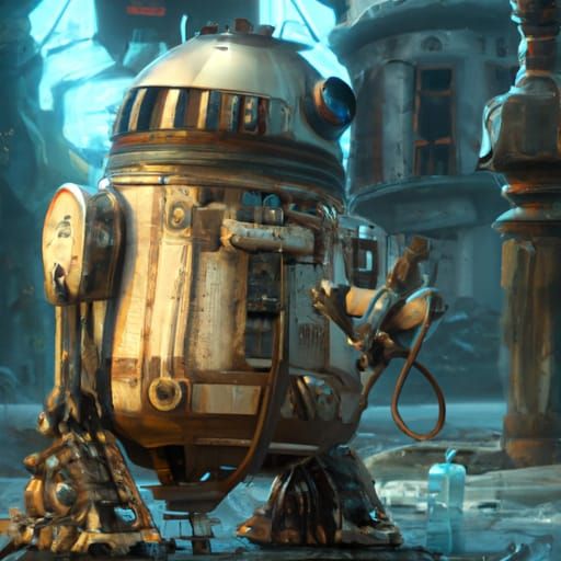 Steampunk Gothic R2-D2 Detailed Matte Painting