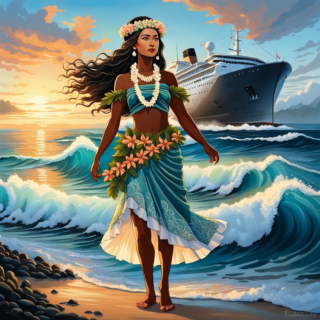 Island Princess Greets Approaching Ship at Sunrise