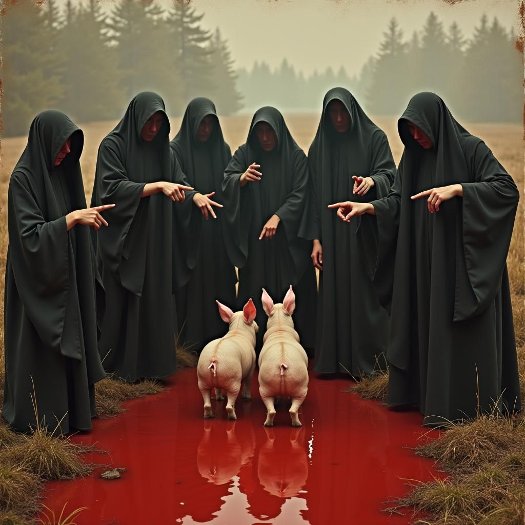 Vintage Photo of Witches Casting Piglet Hex