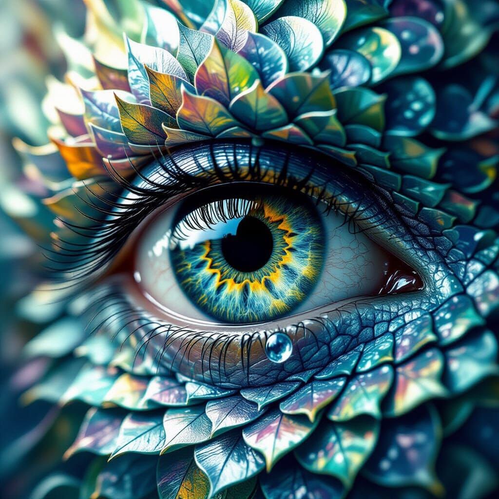 Macro Eye with Iridescent Scales in Hyperrealism