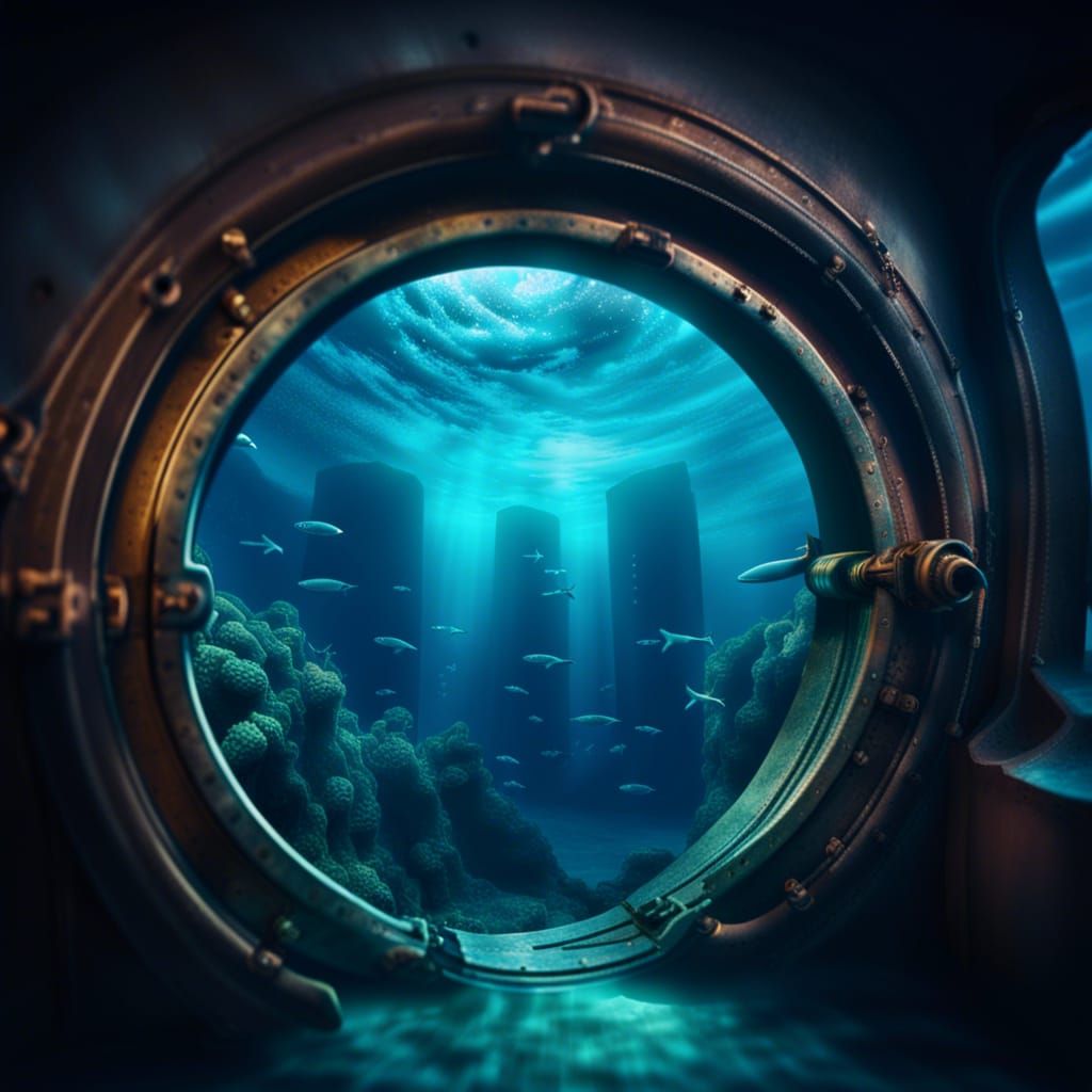 surreal under ocean viewed through submarine portal window  Epic cinematic brilliant stunning intricate meticulously det...