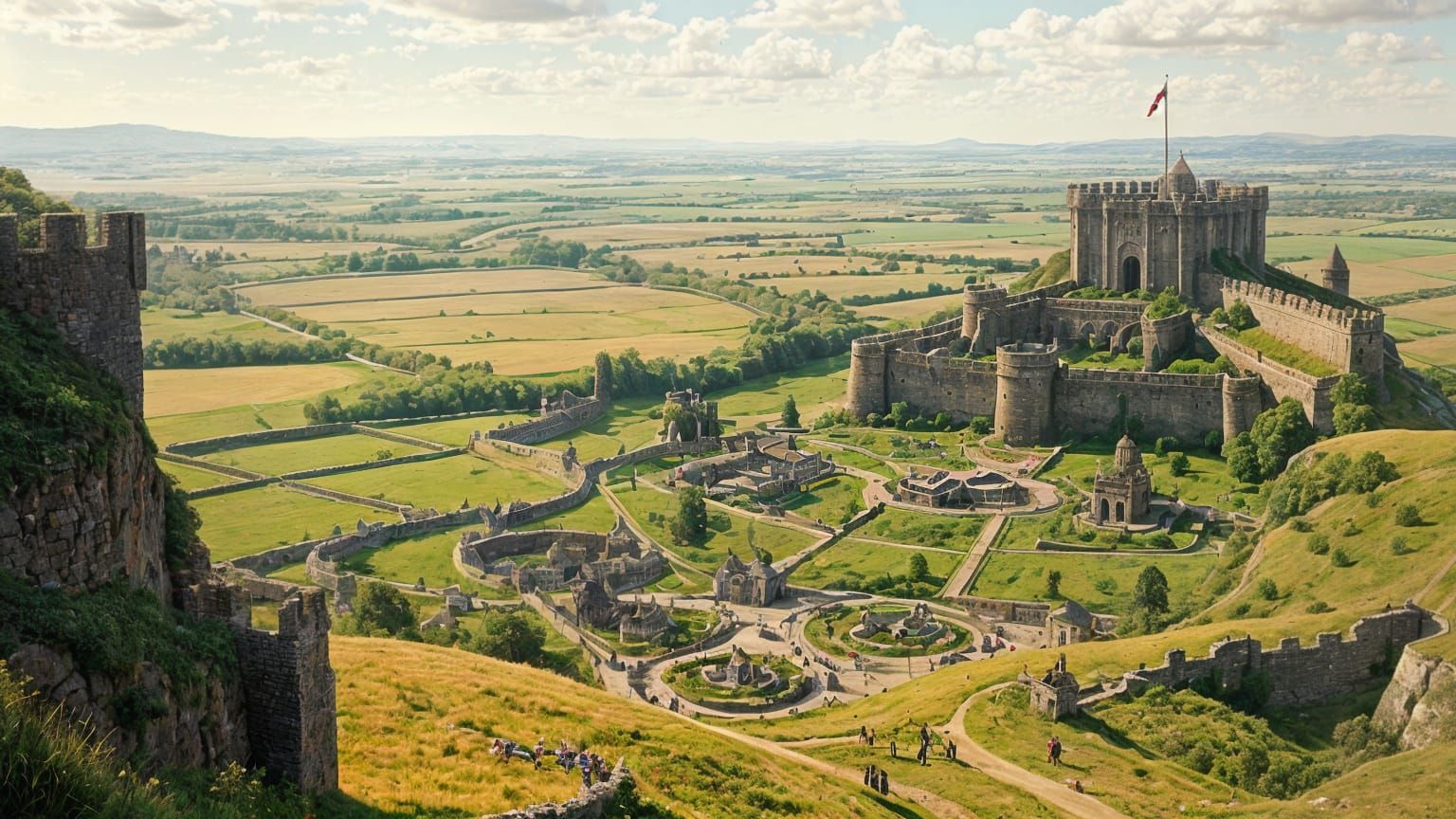 Epic Medieval Castle Scene in Oil Painting Style