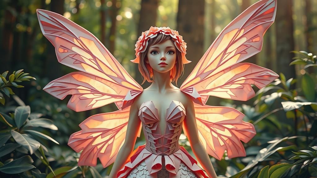Life-Size Origami Fairy in Hyper-Realistic Style