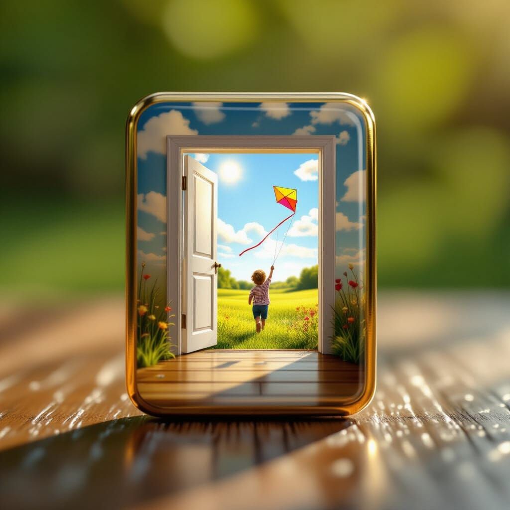 Golden Button Reveals Nostalgic Meadow Scene