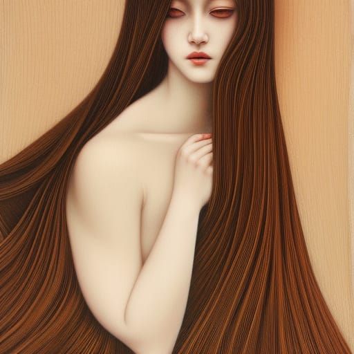 Erotic Vampiress Portrait with Wooden Grain Texture