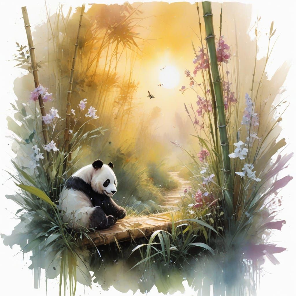 Mother Panda and Cub on Bamboo Trail