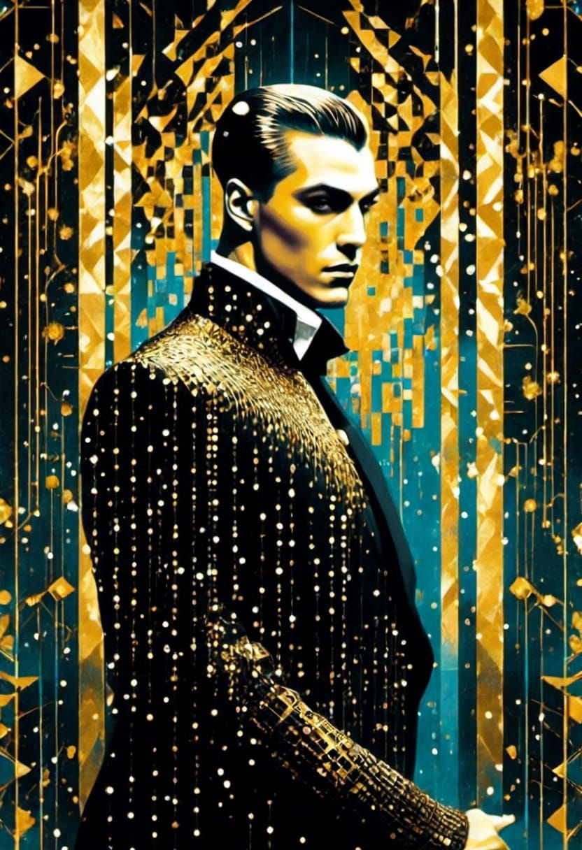 Art Deco Matrix Illustration in Black, White, and Gold