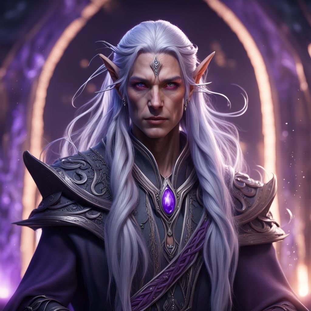 Astral Elf Sorcerer with Braided Hair, Detailed Painting