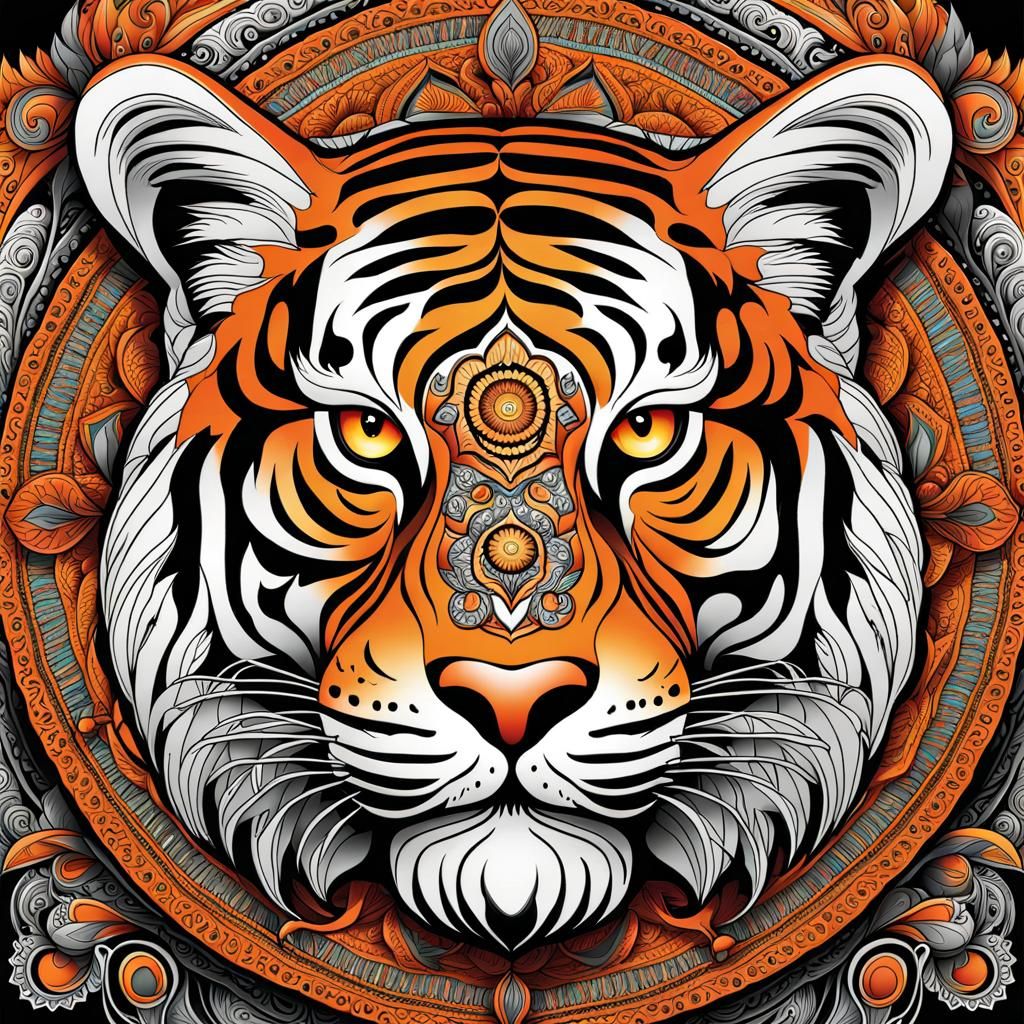 Detailed Tiger Head Mandala Illustration