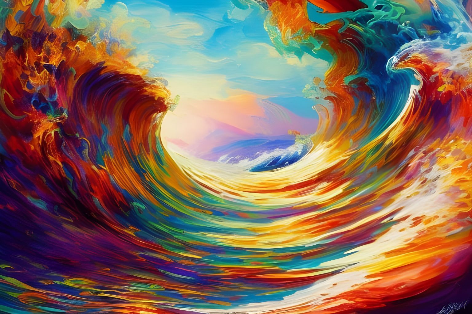 Fractal Chaos Waves in Expressionist Oil Painting