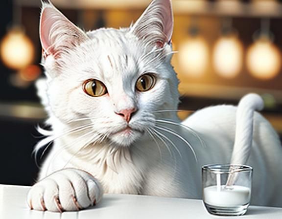 Close-up White Cat Paw Reaching for Shot Glass