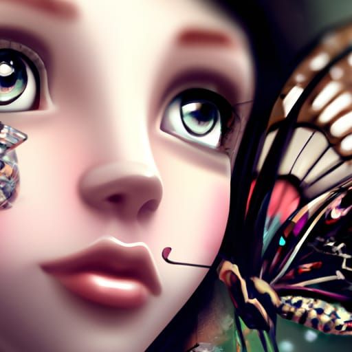 Butterfly Elf Girl Portrait in Punk Rock Style