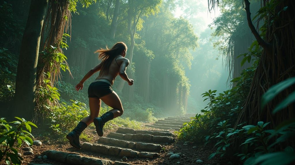 Amazon Jungle Temple Escape: Action Scene