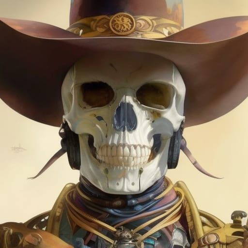 Bandit Cowboy Skeleton Portrait in Fantasy Art Style