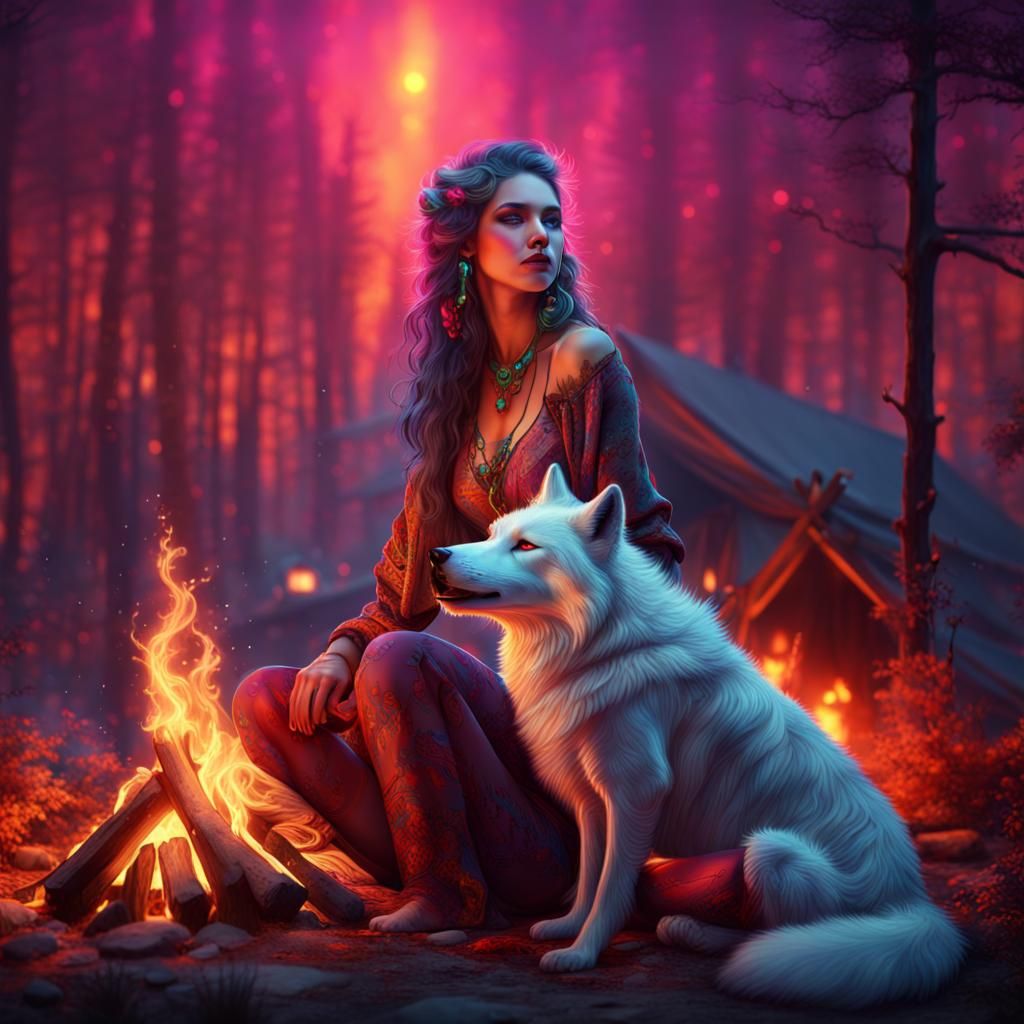 Neon Gypsy, Wolf Howling, Fantasy Concept Art