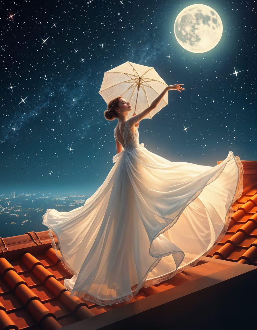 Ethereal Fantasy Dancer under Starry Night Sky