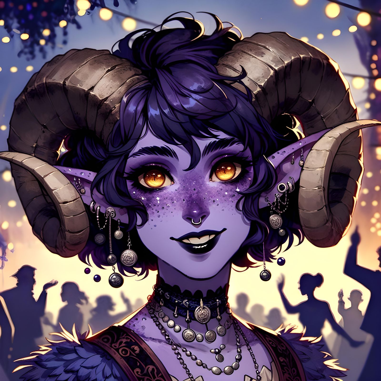 Anime Tiefling Character with Ram Horns