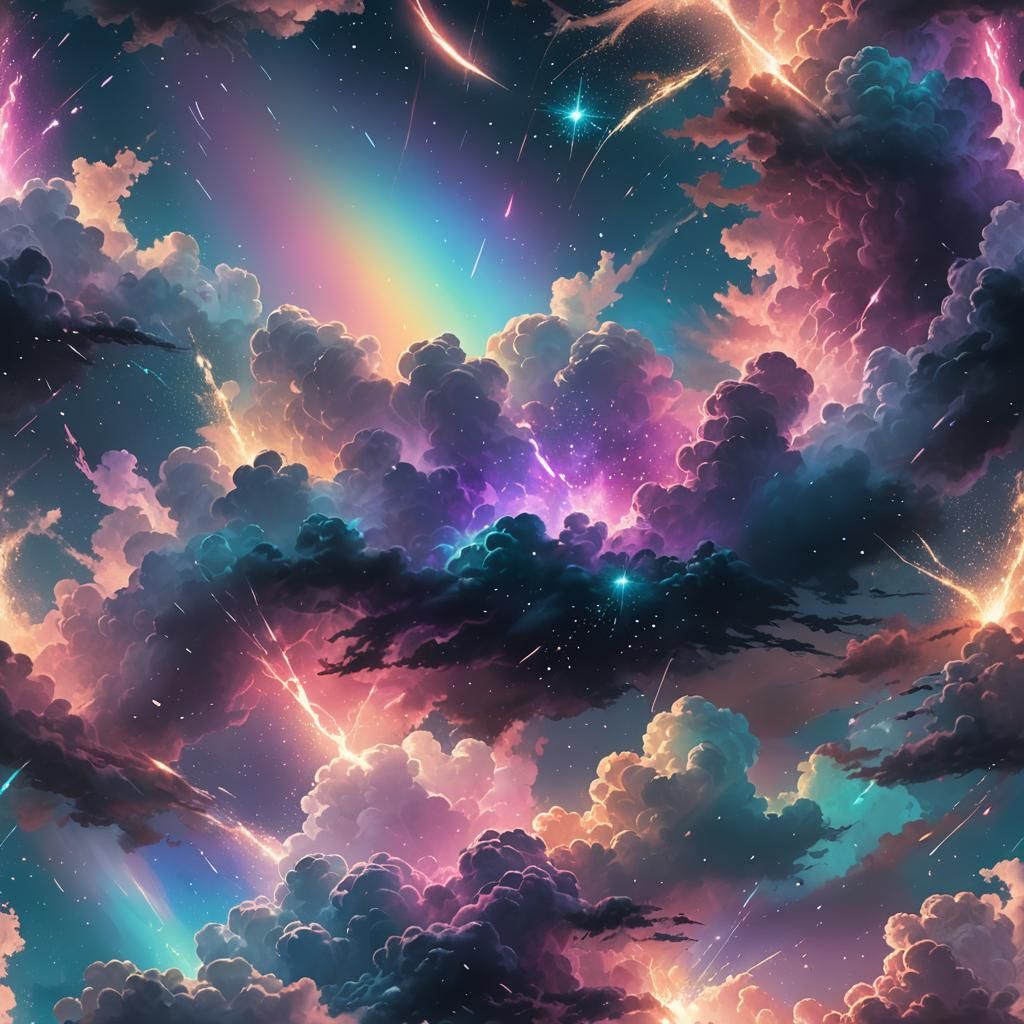 Rainbow Sparkles Digital Painting in Teal and Purple