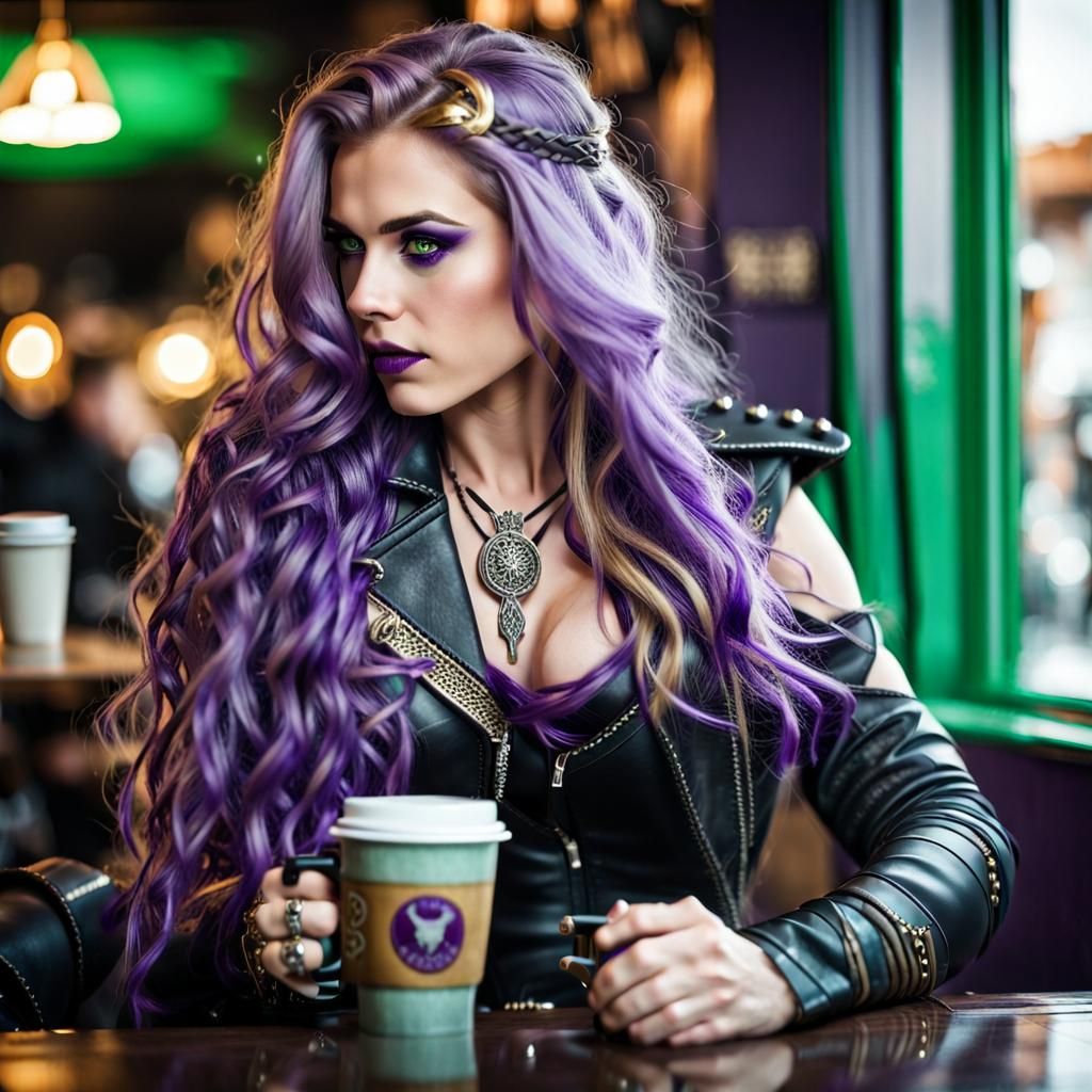 Valkyrie with Viking Features in Cafe