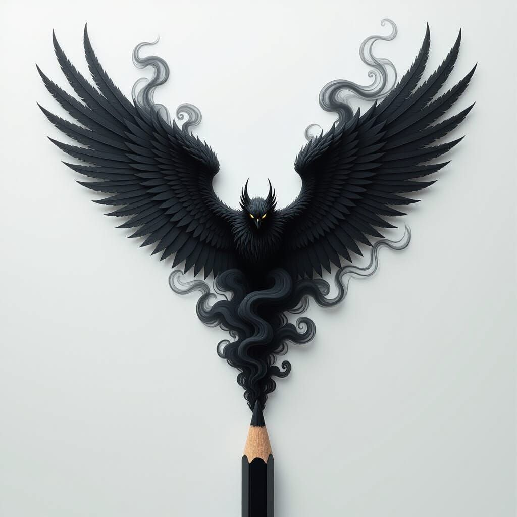 dark winged creature of charcoal