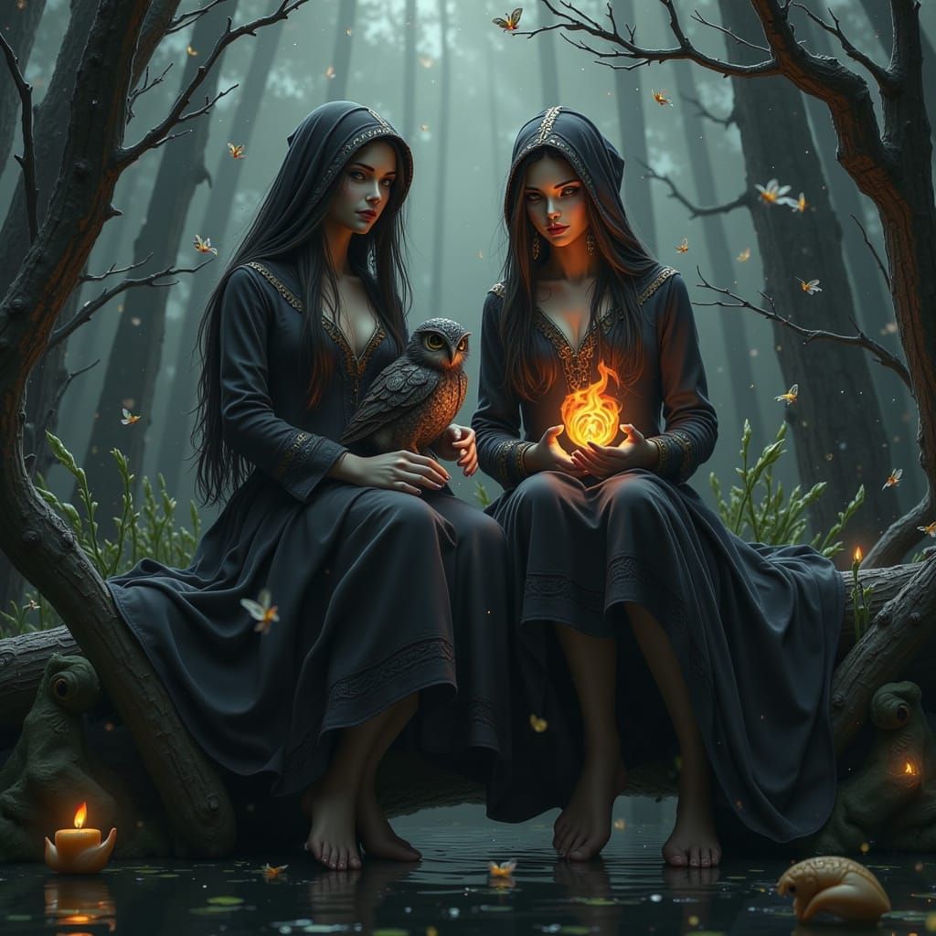 Gothic Horror: Irish Girls with Owl and Heart