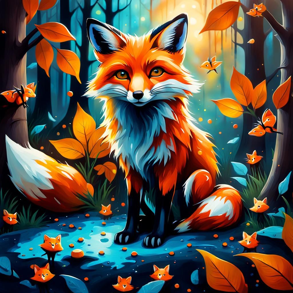 Fox Family in Whimsical Graffiti Art