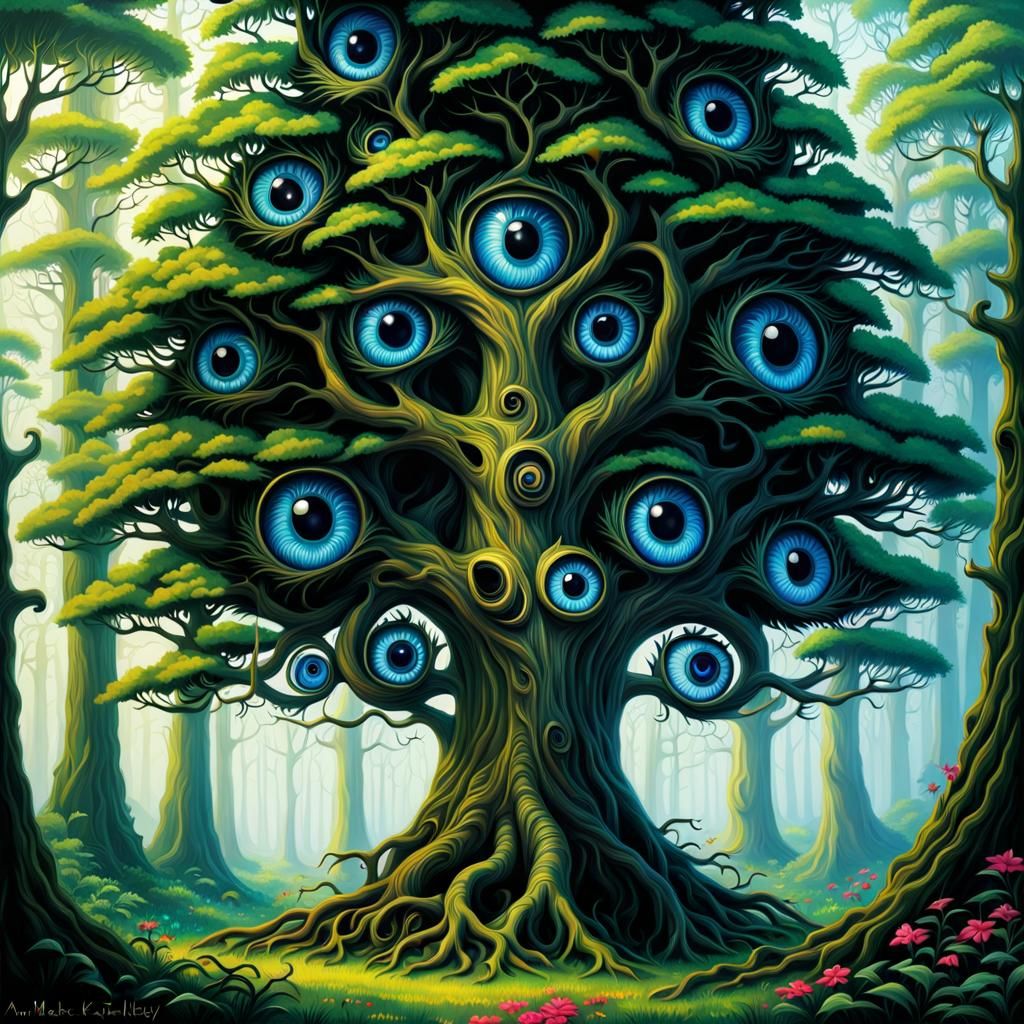 Fantasy Dancing Eye Tree in Abstract Style