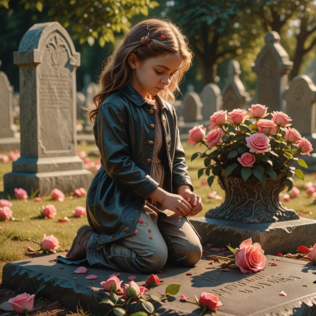 Child Pays Respects: A Vibrant Oil Painting