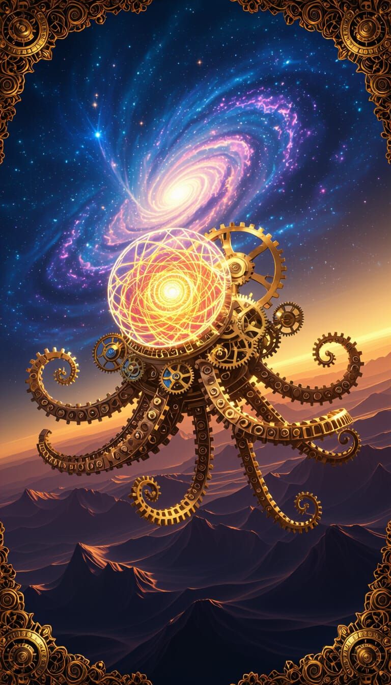 Cosmic Steampunk Flying Spaghetti Monster