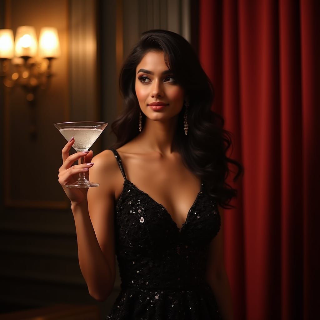 Elegant Indian Model in Old Hollywood Glamour