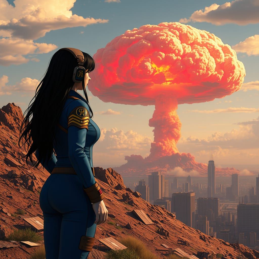 Cyberpunk Vault Dweller Observes Nuclear Detonation in 8k Re...
