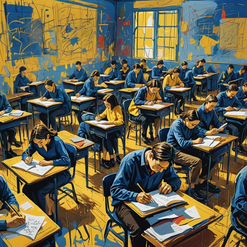 Teachers at Desks in Vibrant Surrealist Style