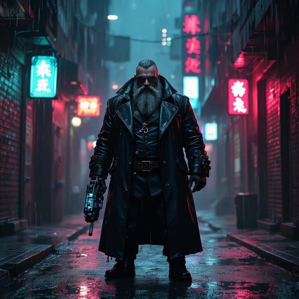 Cyberpunk Dwarf Detective in Neon City