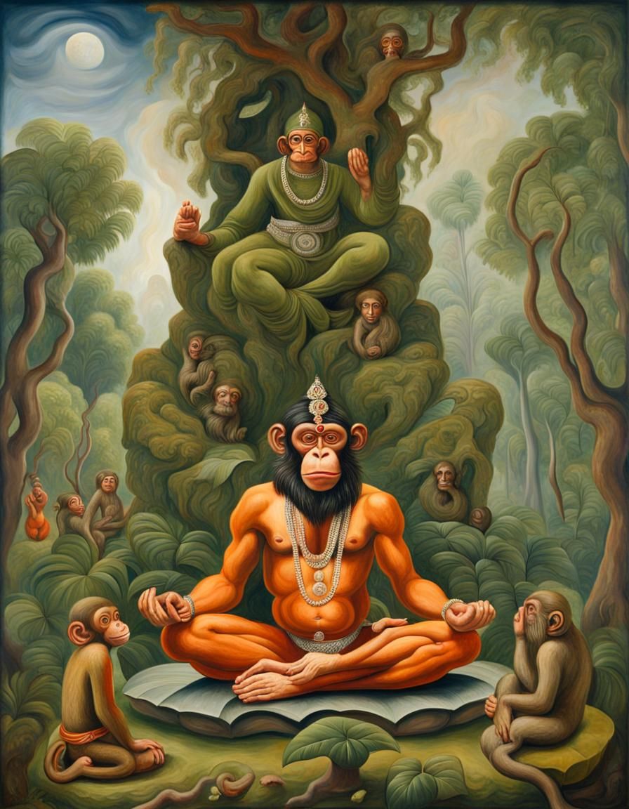 Hanuman Monument in Exotic Park, Oil Painting