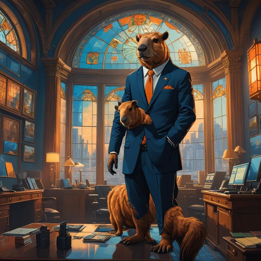 Capybara in Business Suit in Ornate Office