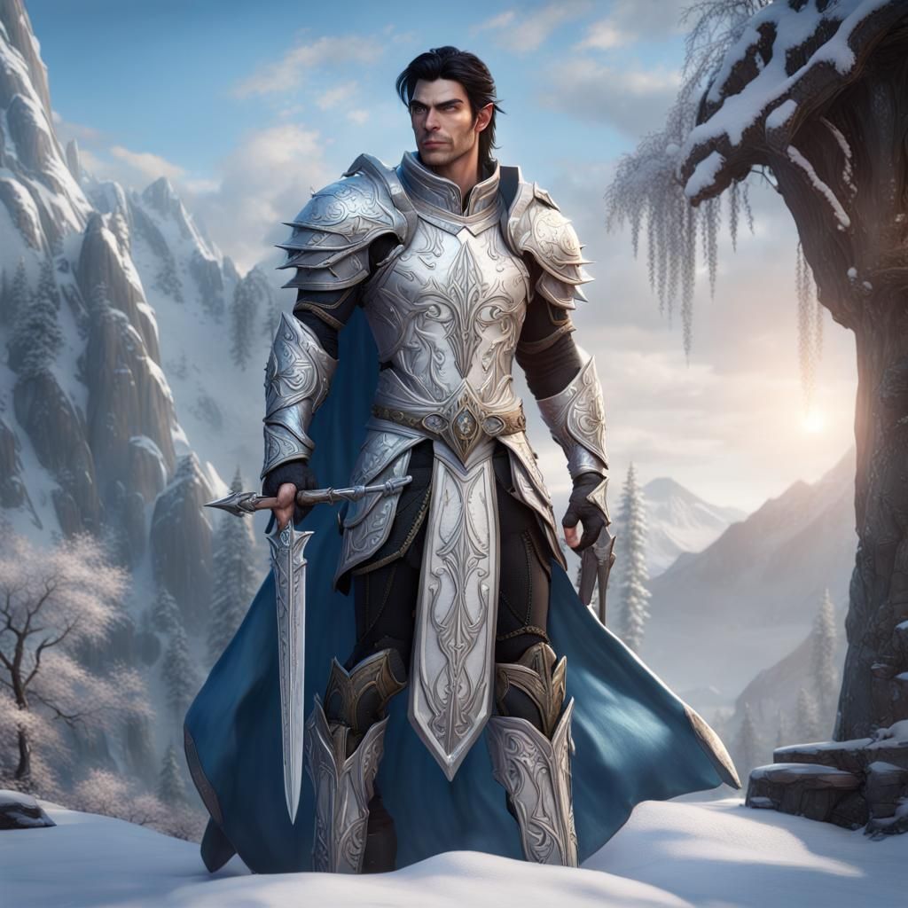 Winter Eladrin Paladin Elf in Silver Armor