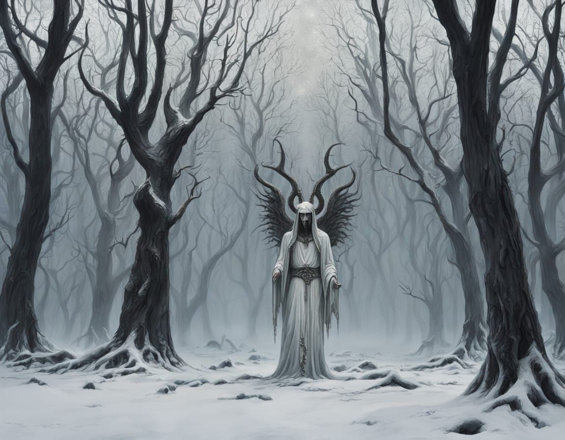 Ethereal Winter Folk-Horror Scene in a Hauntingly Desolate L...