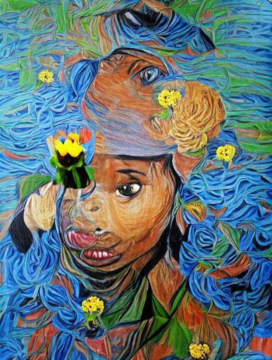 Black girl with flowers surrealism style