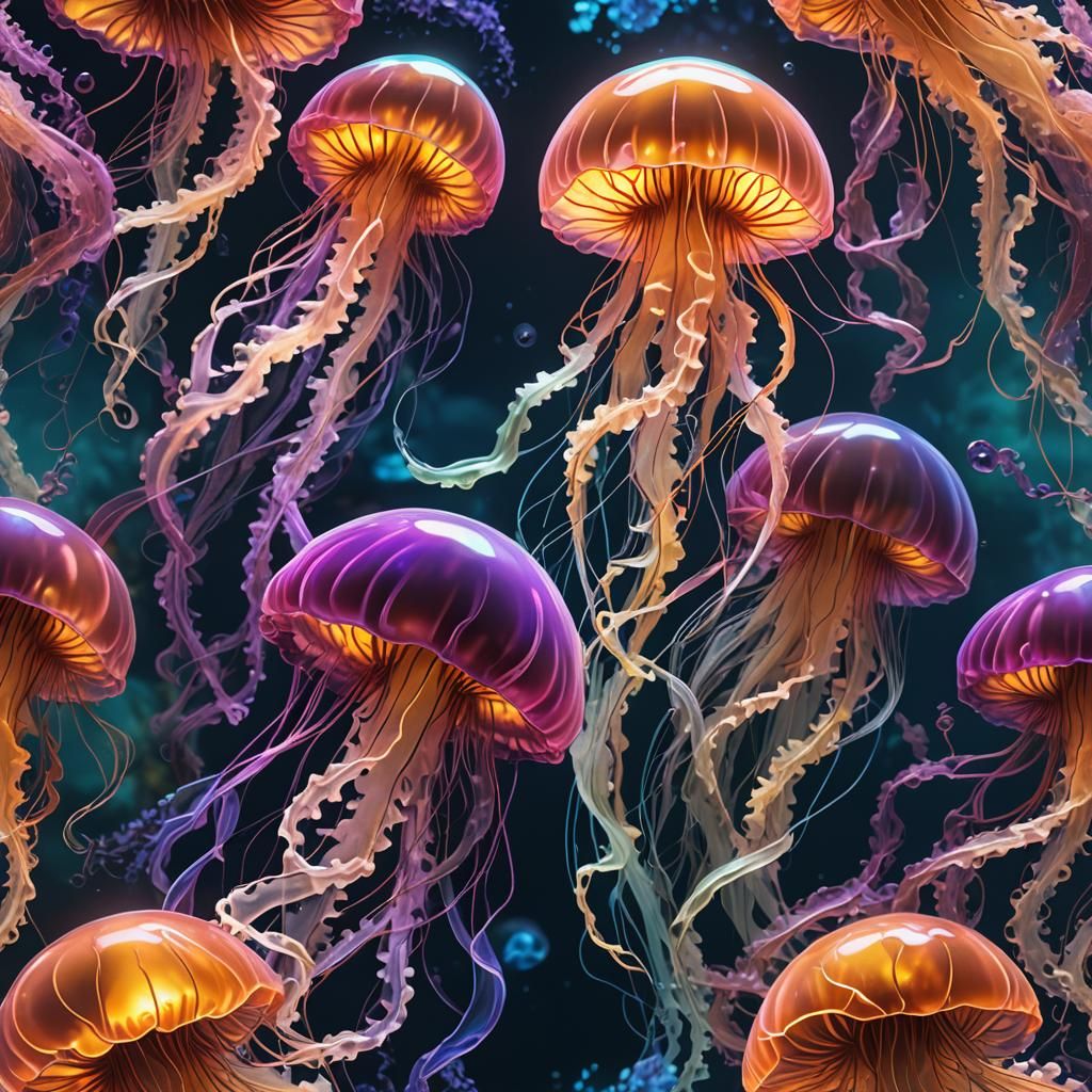 Glowing Jellyfish: Detailed Matte Painting in Deep Color