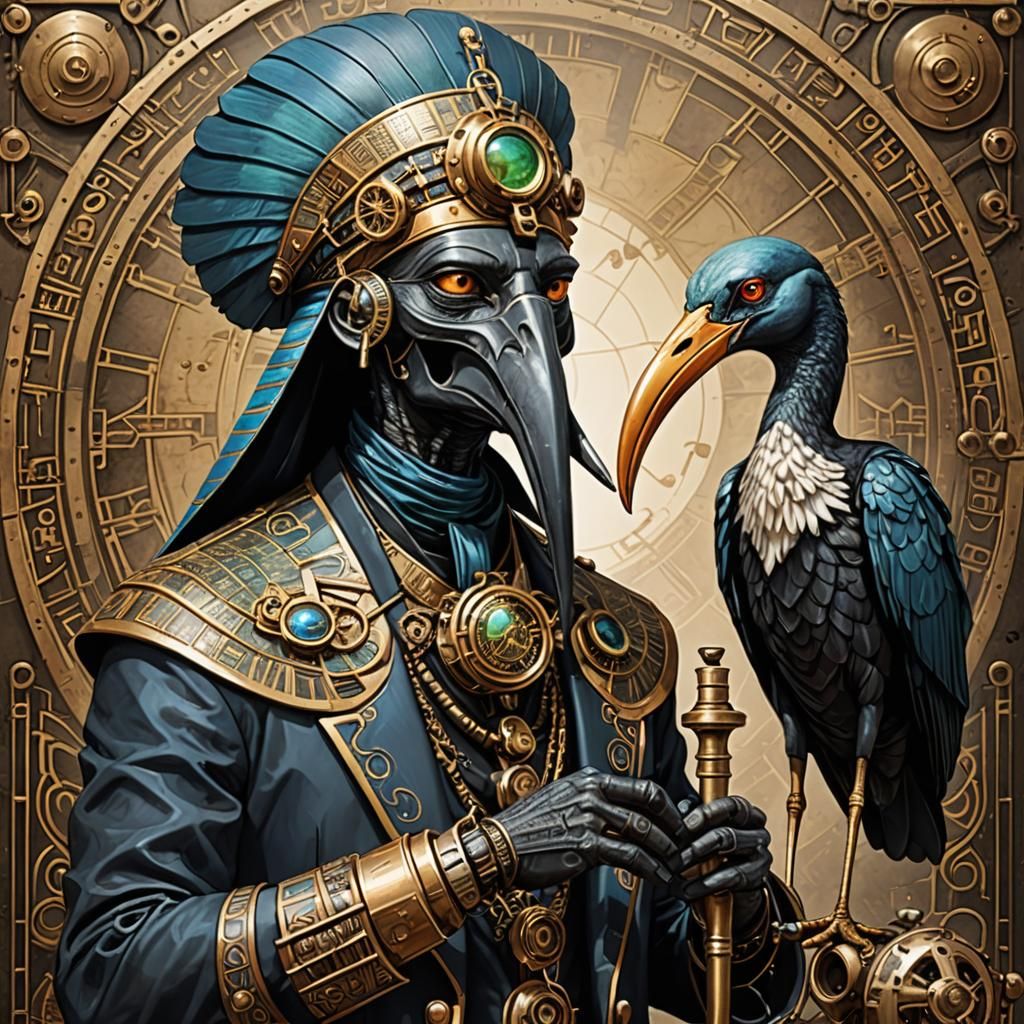 Thoth, Egyptian God, with Steampunk Engine