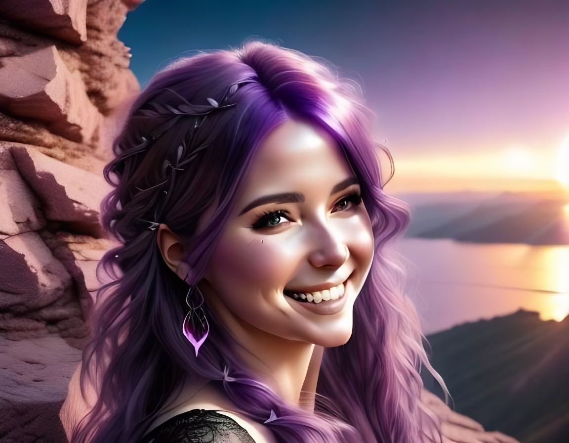 Goth Woman Eating Cake at Sunset, Watercolour Portrait